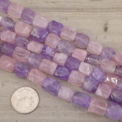 Amethyst & Rose Quartz 7-12mm Free Cut Rectangle