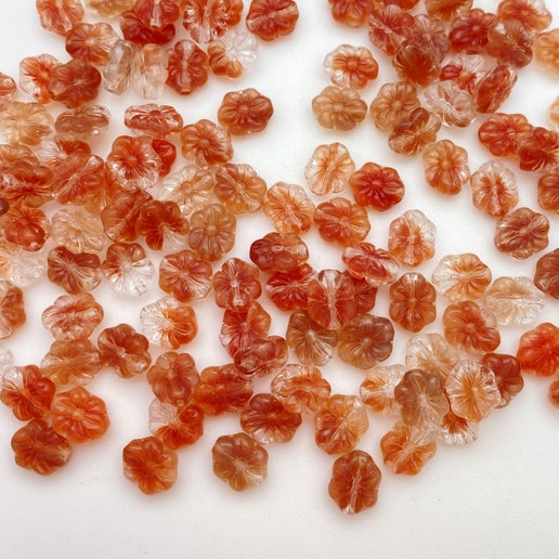 Vintage Glass Flowers 9x7mm Two-tone Red/clear