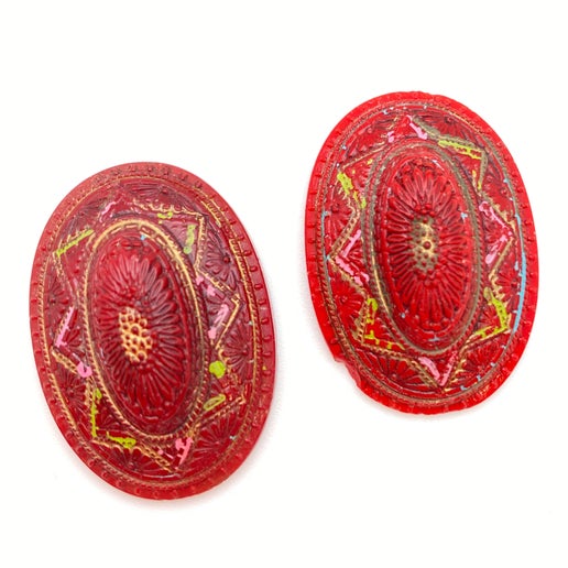 Cab Vintage Glass 35x25mm Red/painted - CAB-0112-A