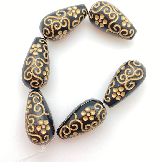 Inlay Tear Drop 22x11mm Jet/gold