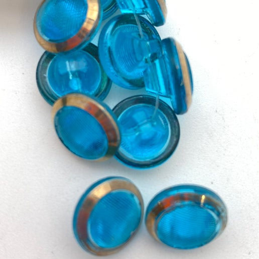 Button 10mm Aqua/gold - BUTTON-0463-D