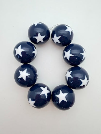 Round Bead with Stars 25mm Navy & White