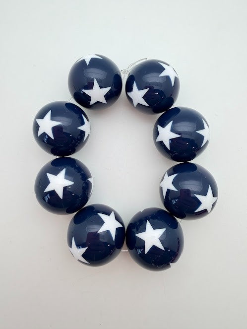 Round Bead with Stars 25mm Navy & White