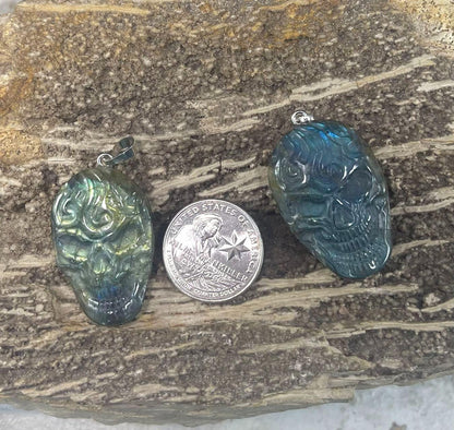 Labradorite, Skeleton Face Pendant, 24x37mm (1pc)