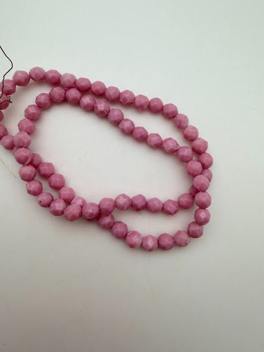 Vintage Glass Faceted 6mm Pink