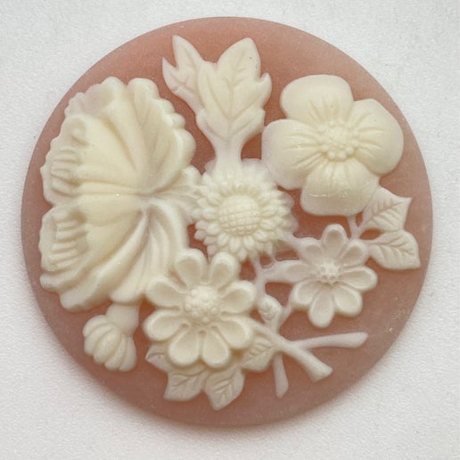 Cab Lucite Round 34mm Pink/ivory