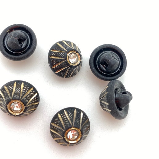 Button 14mm Jet w/stones - BUTTON-0351-C