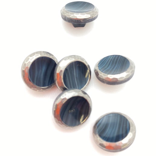 Button 12mm Black marble/silver - BUTTON-0107-C