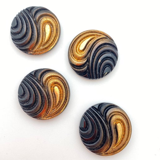 Cab Vintage Glass 22mm Jet/Gold - CAB-0063-C