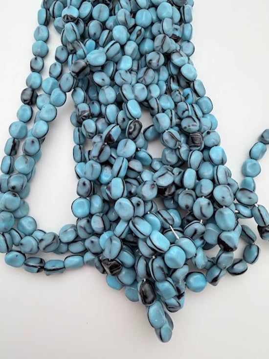 Vintage Glass Natural Oval 10mm Two-Tone Blue