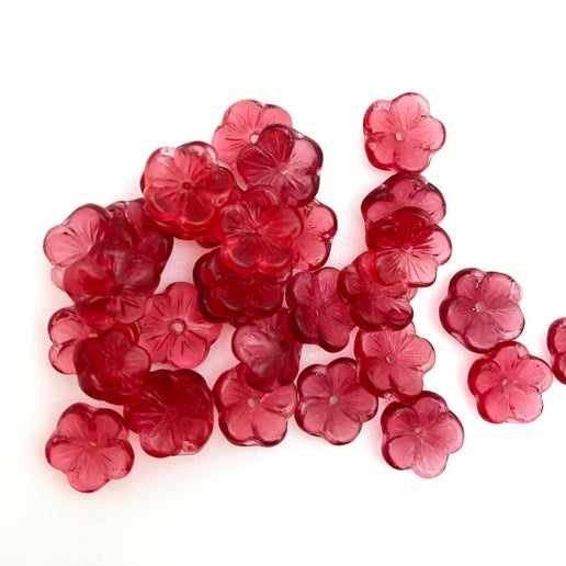 Vintage Glass Flowers cap 8mm Cranberry