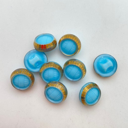 Button 10mm Turquoise/gold - BUTTON-0461-D