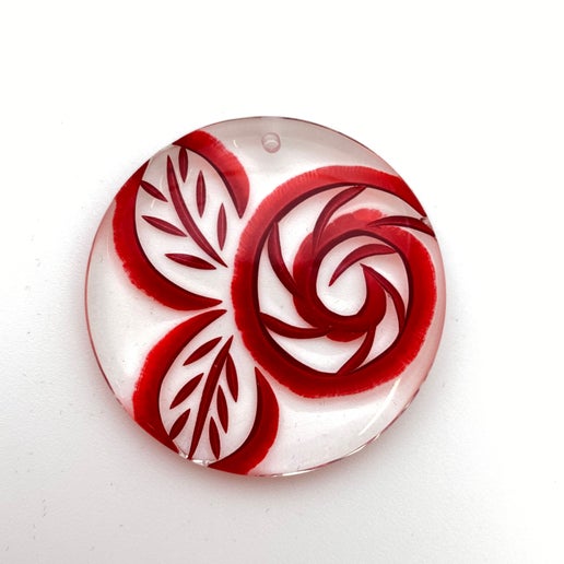 Carved Pendant 40mm Red