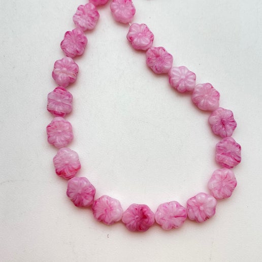 Vintage Glass Flowers 9x7mm Pink
