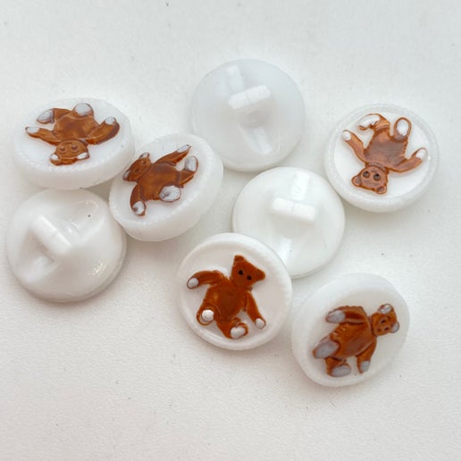Button Teddy bear - 10mm White - BUTTON- 0003-E