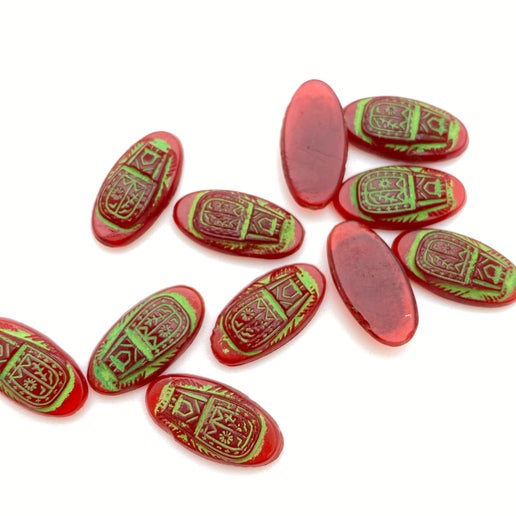 Cab Vintage Glass 18x9mm Carnelian/painted - CAB-0049-A