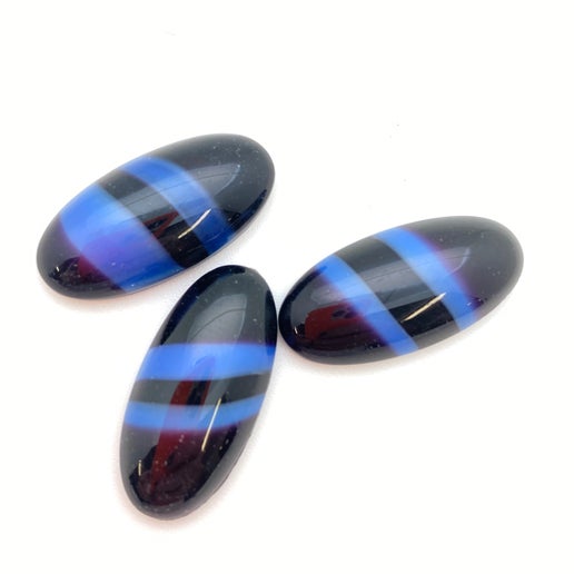 Cab Vintage Glass 25x14mm Black & Blue -  CAB-0116-D