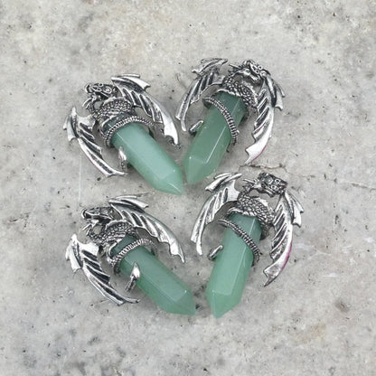 Green Aventurine Flying Dragon Point Pendant 34x50mm