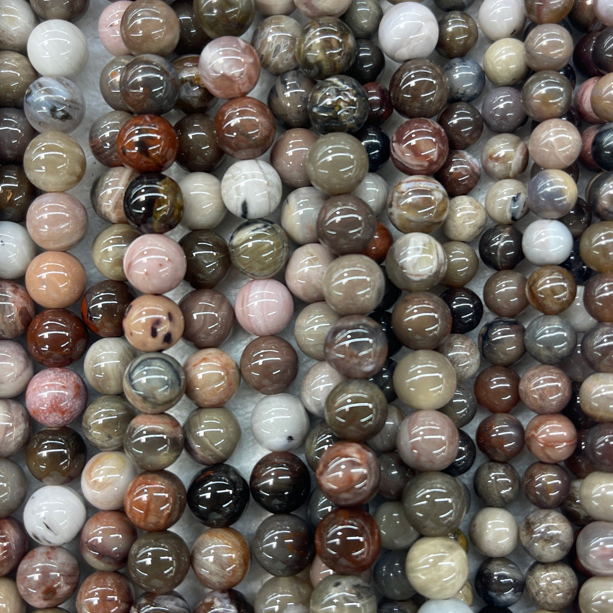 Petrified Wood (XinJiang,CN), Round 6mm 8mm