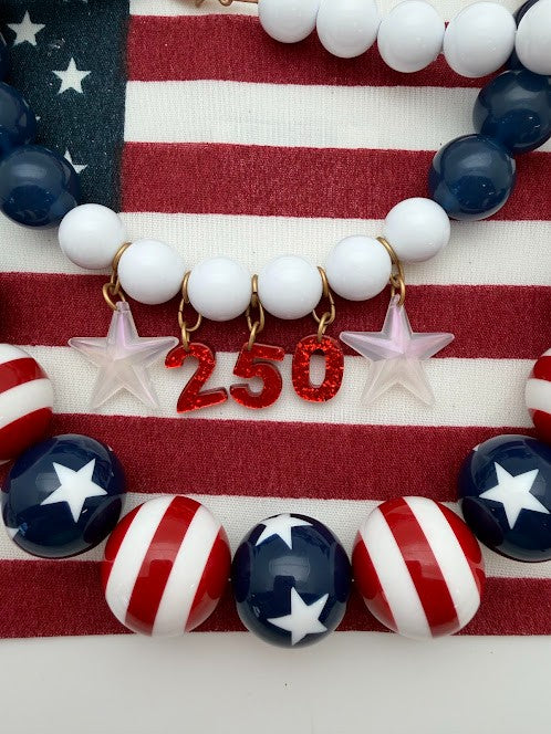 Round Bead with Stars 25mm Navy & White