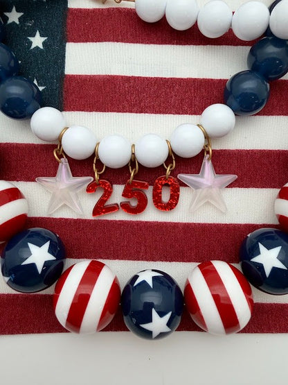 Round Bead with Stars 25mm Navy & White