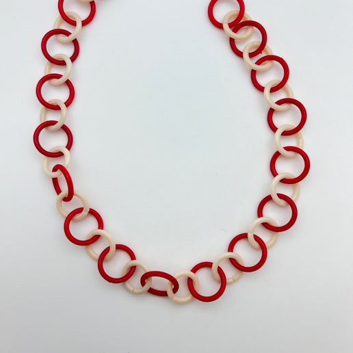 Resin Chain Link Red & Ivory 14"x18mm