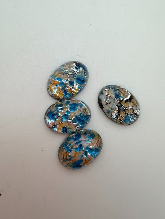 Cab Vintage Glass 18x14mm Aqua & Silver