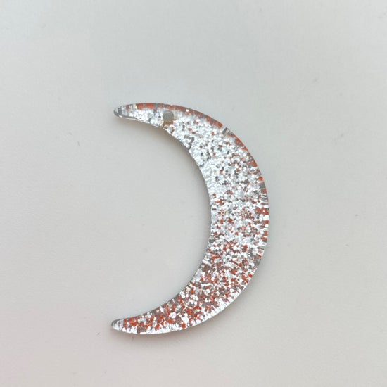 Laser Cut Moon 38mm Silver Glitter