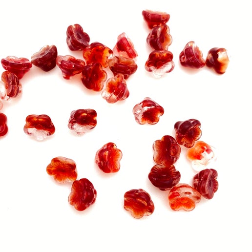 Vintage Glass Flowers button 6mm two-tone red/clear