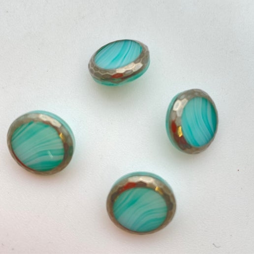 Button 12mm Turquoise/silver - BUTTON-0105-D