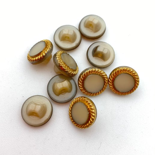 Button 10mm Bone/gold - BUTTON-0018-E