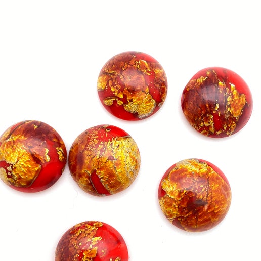 Cab Vintage Glass 18mm Red with gold - CAB-0203-A