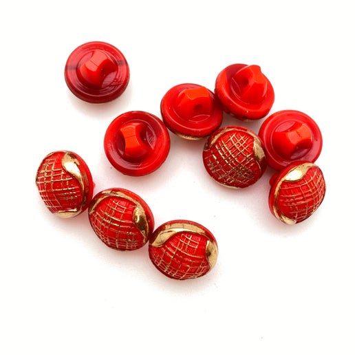 Button 10mm Red/gold - BUTTON-0042-A