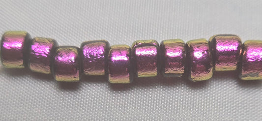 Pink on Black Dichroic Glass Small Tube Beads