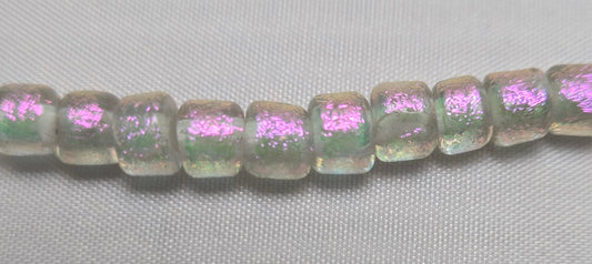 Pink on Clear Dichroic Glass Small Tube Beads