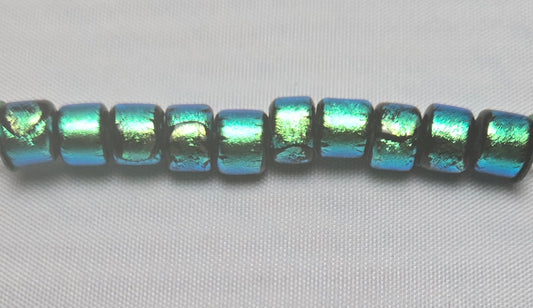 Green on Black Dichroic Glass Small Tube Beads