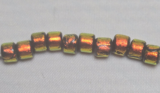 Orange on Black Dichroic Glass Small Tube Beads