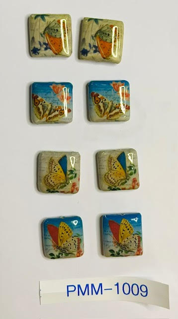 Decoupage beads Butterflies- vintage prints 20mm square  PMM-1009